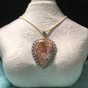 Jasper Sterling Silver Artisan Statement Pendant Necklace • Layering